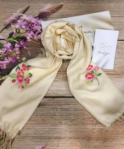 Khăn Lụa Tơ Tằm Thêu Tay Hoa Đào SenSilk