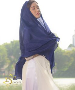 Khăn Lụa Cao Cấp Xanh Navy SenSilk - 100% Mulberry Silk Scarf