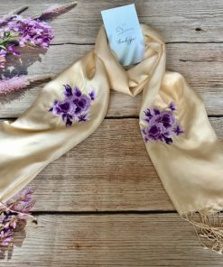 Top Khăn Lụa Thêu Hoa Hồng Tím SenSilk