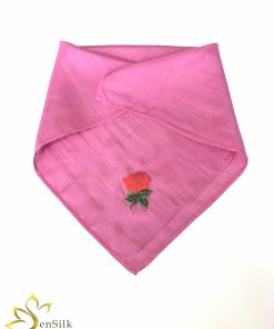 Khăn Tay Lụa Thêu Hoa Hồng Đỏ SenSilk