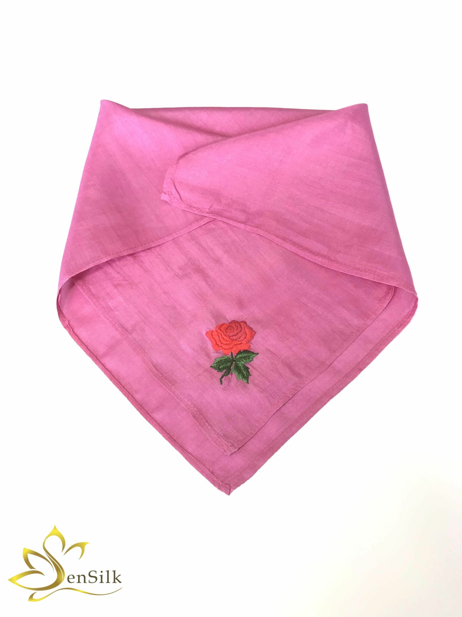 Khăn Tay Lụa Thêu Hoa Hồng Đỏ SenSilk