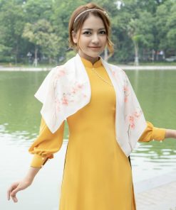 Khăn Lụa Vuông Vẽ Hoa Đào SenSilk - Quà Tết Cao Cấp
