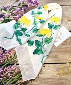Lụa Tơ Tằm Vẽ Cúc Vàng SenSilk - Quà Tặng 20/10