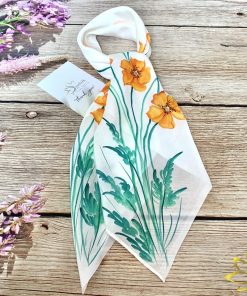 Lụa Vuông Vẽ Tay Hoa Anh Túc SenSilk