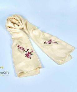 Khăn Lụa Cao Cấp Thêu Hoa Đào SenSilk - Quà Tết Việt