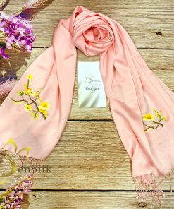 Khăn Lụa Tơ Tằm Thêu Hoa Mai SenSilk (Hồng)