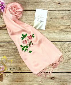 Khăn Lụa Tơ Tằm Thêu Hoa Hồng SenSilk