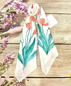 Khăn Lụa Vuông Vẽ Hoa Tulip SenSilk