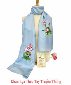 Quà Tặng Doanh Nghiệp - Khăn Lụa Thêu Hoa Sen SenSilk