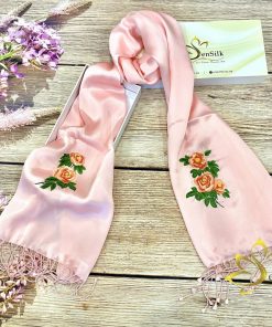 Quà Tặng Mẹ - Khăn Lụa Thêu Hoa Mẫu Đơn SenSilk