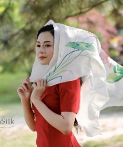 Khăn Lụa Vẽ Tay Hoa Sen SenSilk - Quà Tặng Mẹ