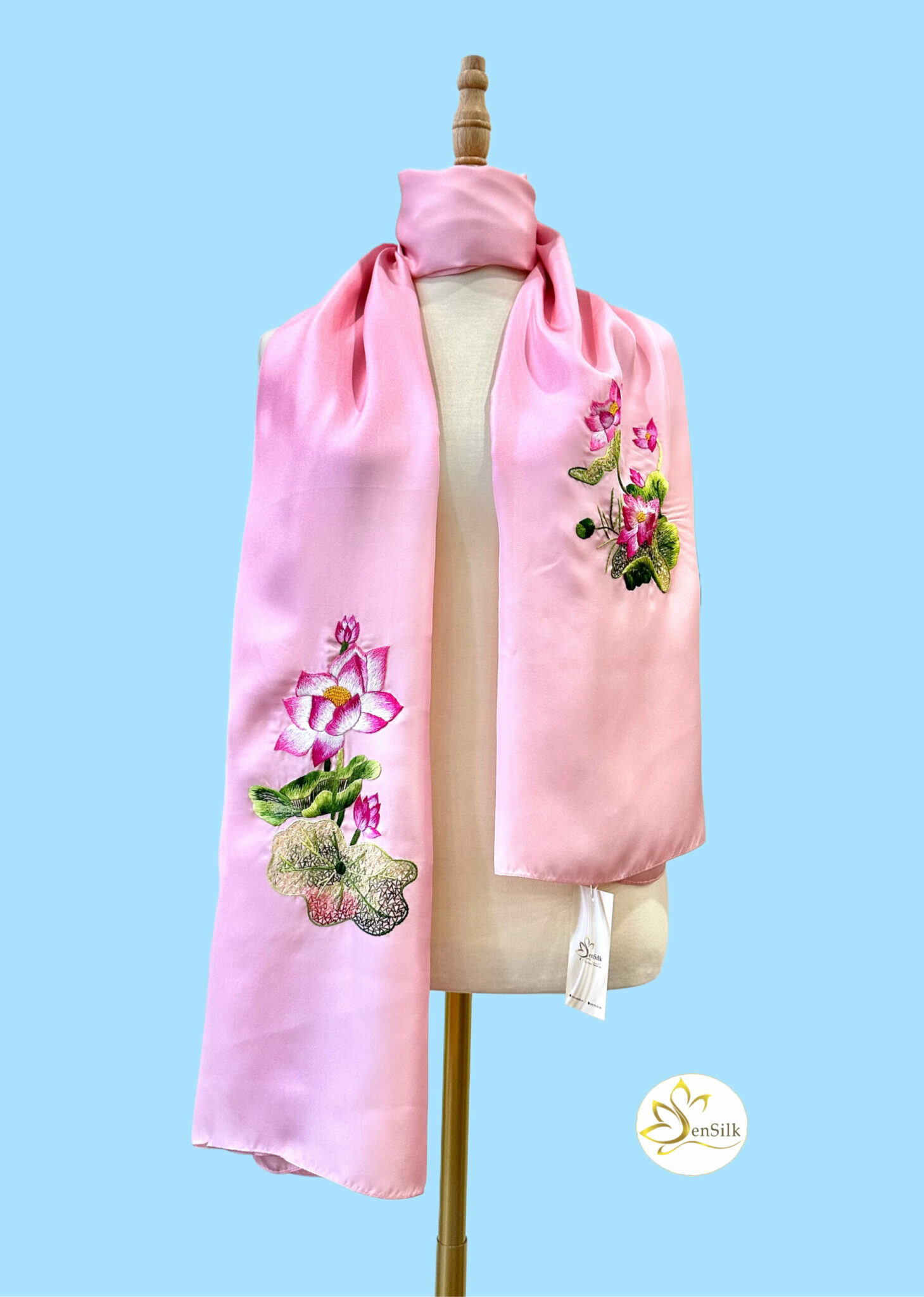 Khăn Lụa Thêu Hoa Sen SenSilk - Lotus Embroidered Silk