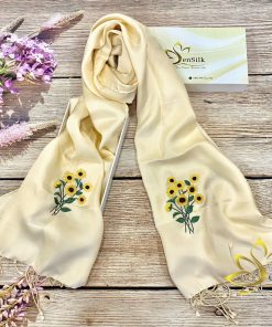Khăn Lụa Tơ Tằm Thêu Hoa Hướng Dương SenSilk (Vàng)