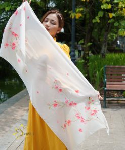 Quà Tặng Doanh Nghiệp - Khăn Tơ Tằm Vẽ Tay Hoa Đào | SenSilk