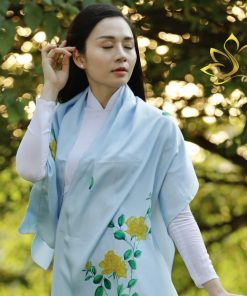 100% Mulberry Silk Scarf - Khăn Lụa Vẽ Tay Hoa Hồng SenSilk