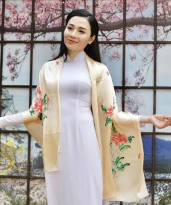 Khăn Choàng Lụa Cao Cấp Vẽ Tay Hoa Mẫu Đơn | SenSilk