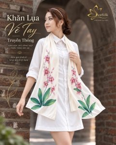 Khăn Lụa Vẽ Tay Hoa Lan Sen Silk - Quà Tặng Sinh Nhật