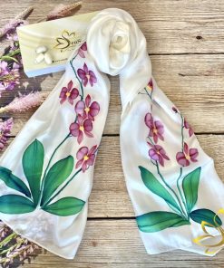 Khăn Lụa Vẽ Tay Hoa Lan Sen Silk - Hand Painted Silk Shawl - Quà Tặng Phụ Nữ