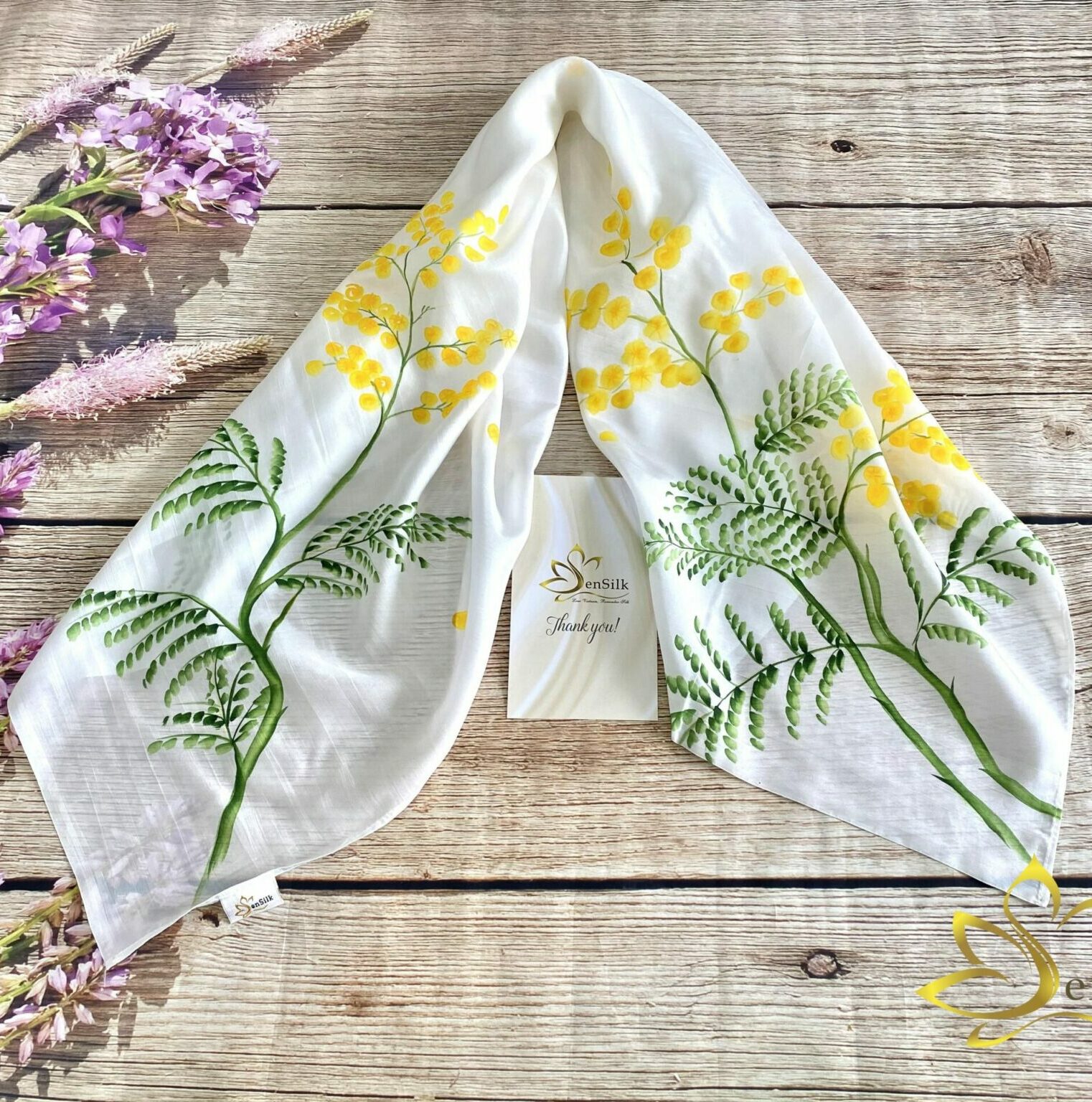 Khăn Lụa Tơ Tằm Vẽ Tay Độc Bản SenSilk – Mimosa Tinh Tế