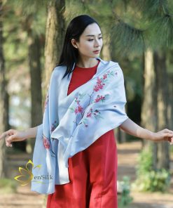 Khăn Choàng Lụa Vẽ Tay Hoa Đào SenSilk Limited - Quà Tặng Đối Tác