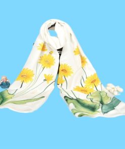 Khăn Lụa Tơ Tằm Vẽ Tay SenSilk Hoa Đồng Tiền Vàng - Quà Handmade