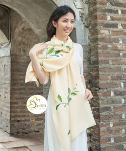 Khăn Lụa Vẽ Thủ Công Hoa Ngọc Lan - Quà Tặng 8/3 - Hand Painted Silk Scarf