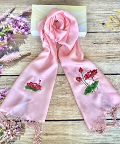 Khăn Lụa Tơ Tằm Cao Cấp Thêu Thủ Công SenSilk Hoa Sen SenSilk