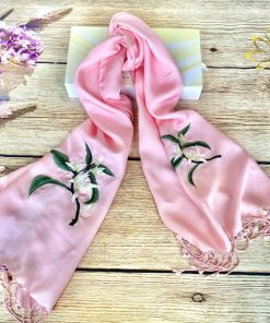 Khăn Lụa Cao Cấp Thêu Thủ Công Hoa Ngọc Lan SenSilk