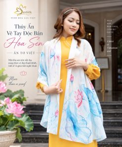 Khăn lụa tơ tằm Thủy Ấn Vẽ Tay Độc Bản Hoa Sen Ấn Tơ Việt SenSilk