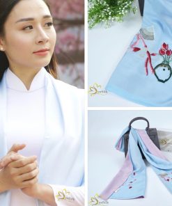 Embroidery Silk - Khăn Lụa 2 Màu Thêu Tay Thiếu Nữ Áo Dài