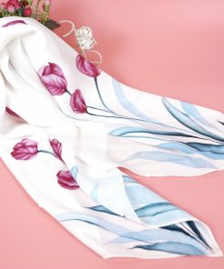 Khăn Lụa Vuông Cao Cấp Vẽ Tay Hoa Tulip - SenSilk