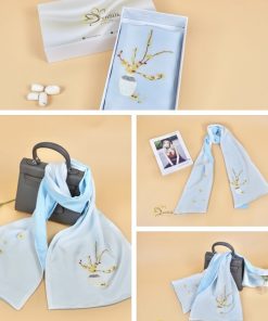 Khăn Thời Trang Lụa 2 Màu Thêu Tay Mai Phú Quý - SenSilk