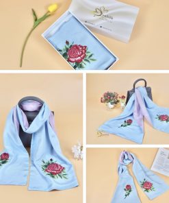Khăn Tằm 2 Lớp Thêu Tay Hoa Hồng - Silk Hand Embroidery