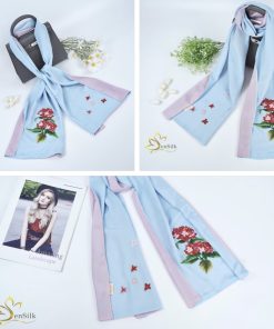 Silk Embroidery Scarf - Lụa 2 Màu Thêu Tay Cẩm Tú Cầu