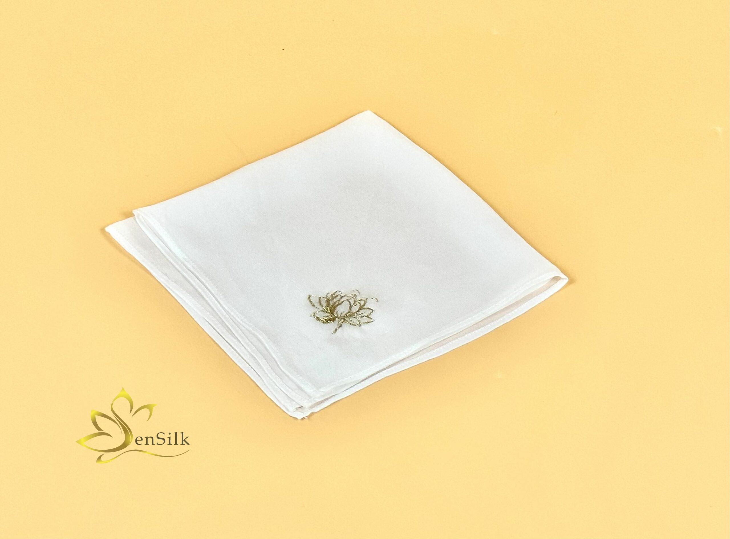 Hand Embroidered Silk Pocket - Khăn Thêu Cao Cấp Hoa Sen - Silk Gift