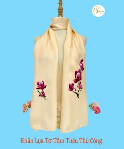 Khăn Lụa Thêu Handmade Mộc Lan - 100% Pure Silk Hand Embroidery