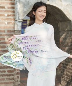 Best Seller - Khăn Lụa Thuỷ Ấn Vẽ Tay Lavender - 100% Mulberry Silk Shawl