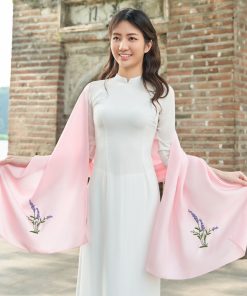 Embroidery Silk Scarf - Handmade 100% Pure Silk - Khăn Thêu Tay Lavender