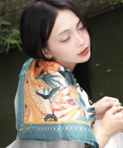 Khăn Lụa Quà Tặng in Sen Silk - Printed Square Silk 65x65cm KLVI01