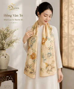 Khăn lụa tơ tằm Hồng Vân Tơ in 3D SenSilk quàng cổ góc nghiêng