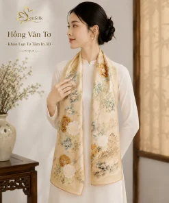 Khăn lụa tơ tằm in 3D Hồng Vân Tơ 180x65cm SenSilk quàng cổ