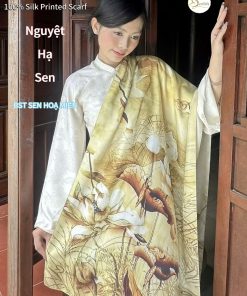 Nguyệt Hạ Sen – Khăn Lụa Tơ Tằm Cao Cấp In 3D 180x65cm