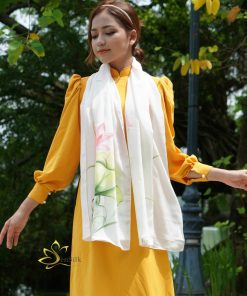 100% Silk Scarf -  Khăn Lụa Cao Cấp Vẽ Tay Hoa Sen | SenSilk