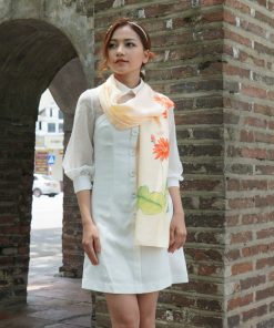 Khăn Lụa Quà Tặng Vẽ Hoa Đồng Tiền Sen Silk - Kiệt Tác Lụa Việt