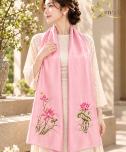 Khăn Lụa Tơ Tằm Thêu Tay Sen Việt – Quà Tặng Đối Tác | SenSilk