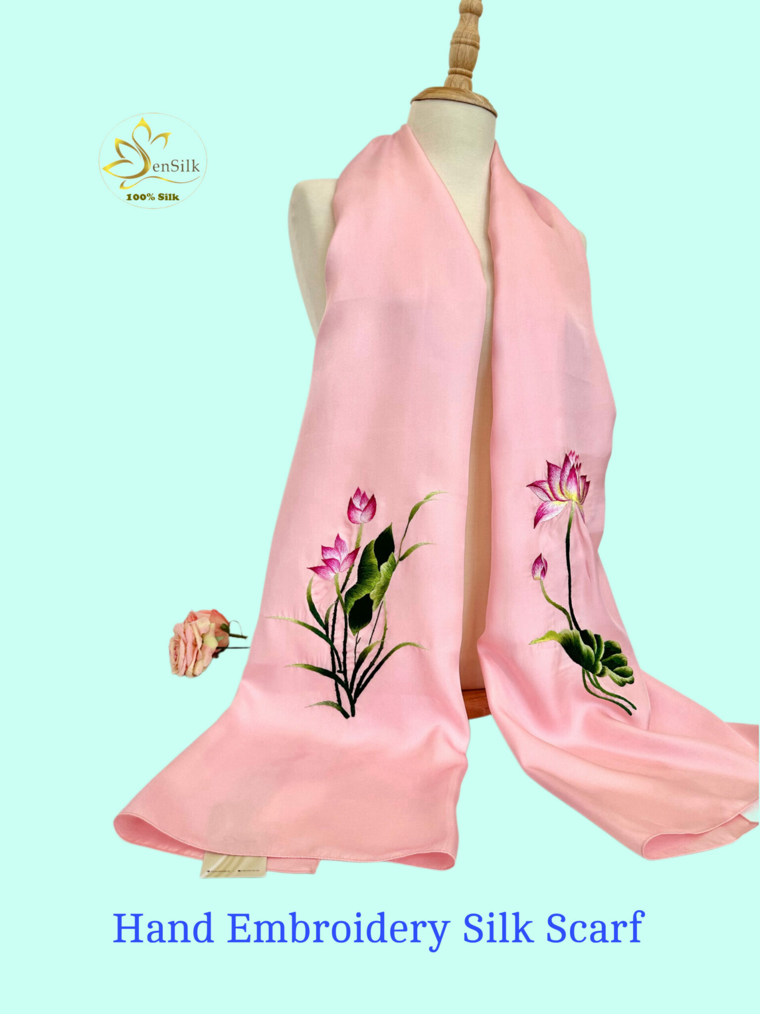 Khăn Lụa Tơ Tằm Thêu Thủ Công Sen Việt - Top Quà Tặng Phái Đẹp