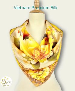 100% Natural Silk Printed Scarf - Vietnamese Gift with Mai Vàng Design - SenSilk KLVI11