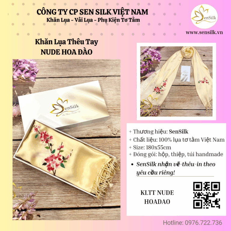 🌸KHĂN LỤA THÊU HOA ĐÀO – NÉT XUÂN DỊU DÀNG TRÊN TỪNG THỚ LỤA 🌸