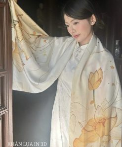 Khăn lụa cao cấp in SenSilk Sắc Liên Xưa