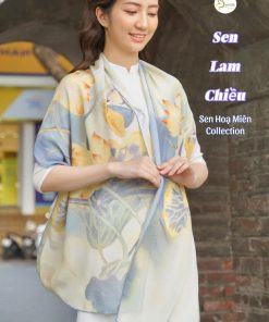 Khăn Lụa Tơ Tằm Sen Lam Chiều In 3D Cao Cấp 180x65cm